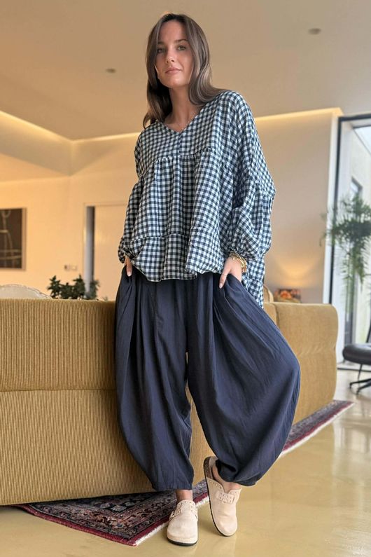 Nonni Gingham Artist Smock Navy